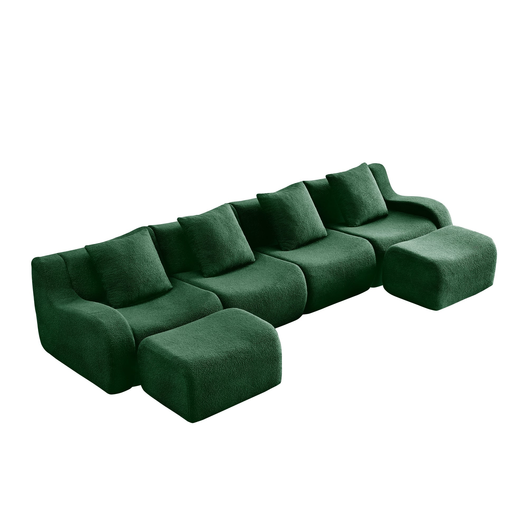 U-Shaped Boneless Sofa,Teddy Fabric No assembly required   Curved armrest,Anti-slip Design,Streamlined Design 32D High Density Sponge,Full Compression Vacuum Packag,For Studies living Rooms,Green