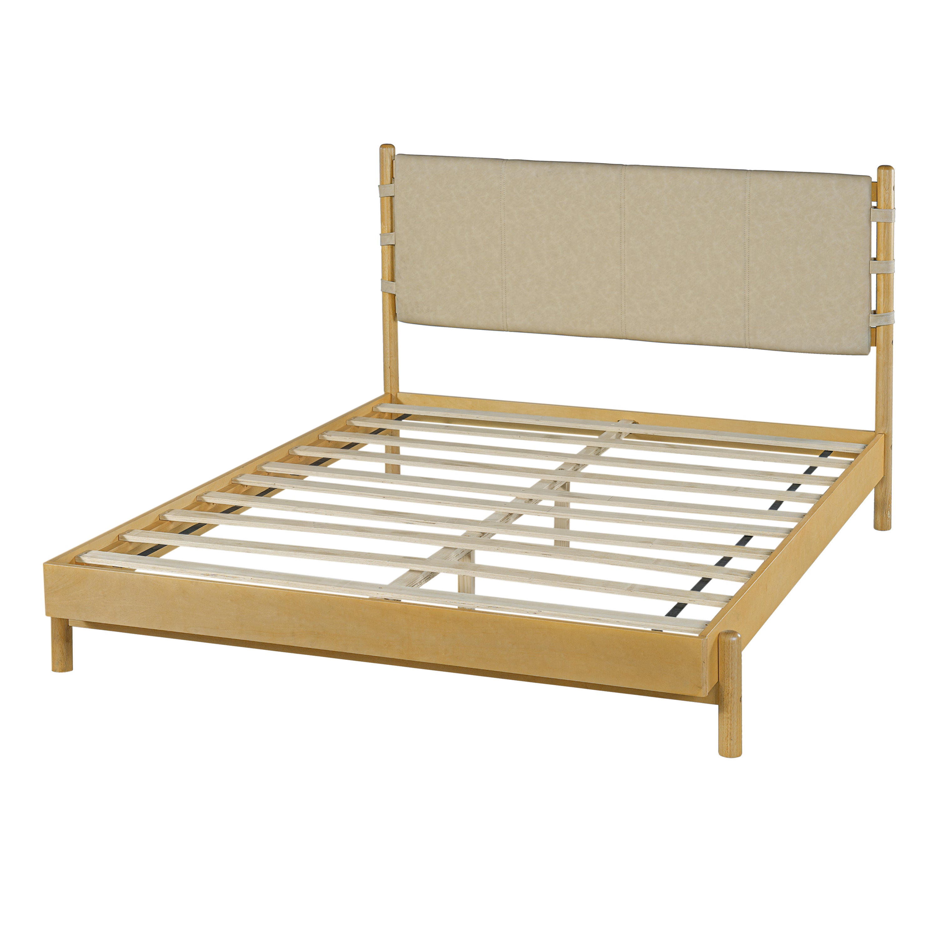 Modern Queen Bed Frame Set with 2 Nightstands, Beige Wood Platform Bed with Headboard and Matching Bedside Tables for Bedroom