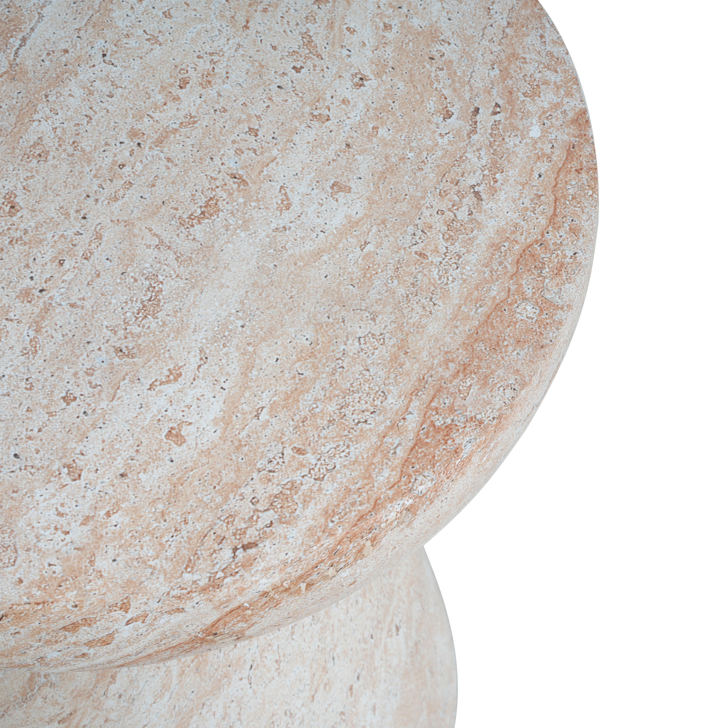 Outdoor/Indoor Lightweight Concrete Side Table, Travertine Finish, Beige, 20.5 x 17.75 Inches