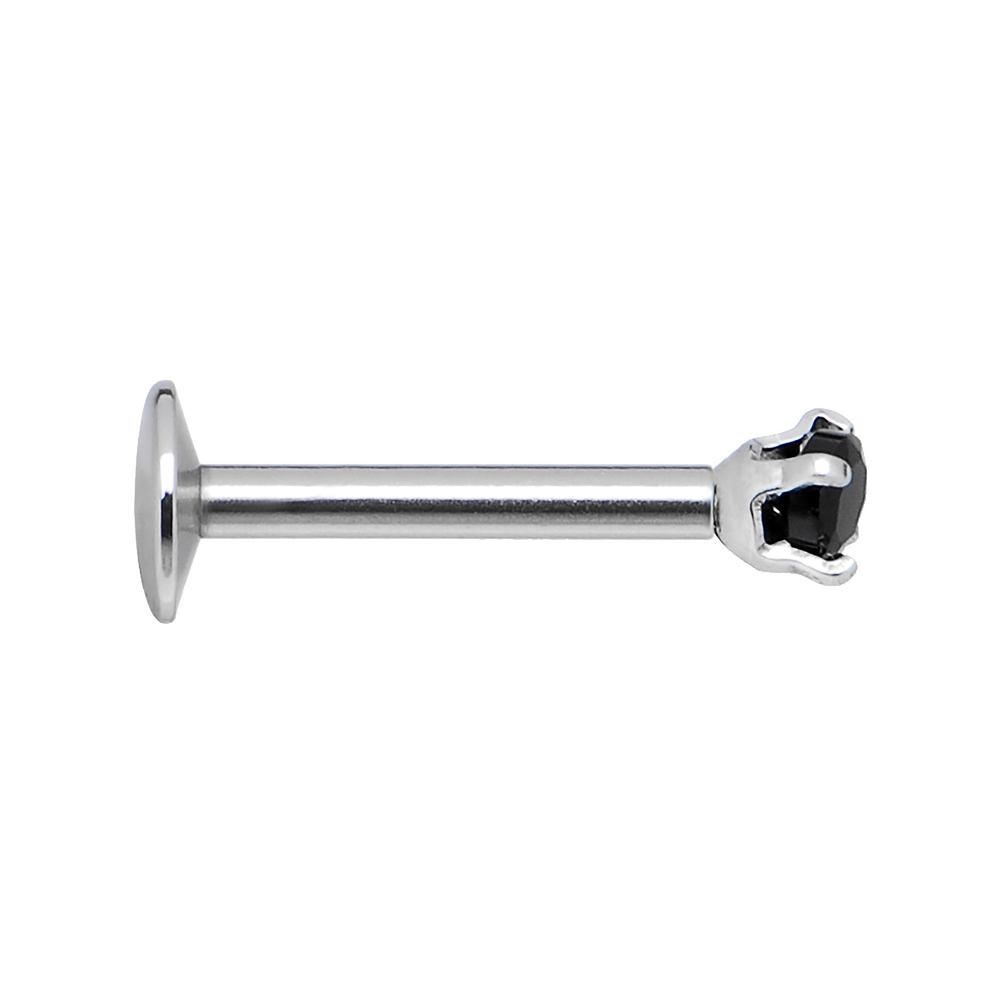 16G Black 2mm Gem Internally Threaded Labret Monroe Tragus