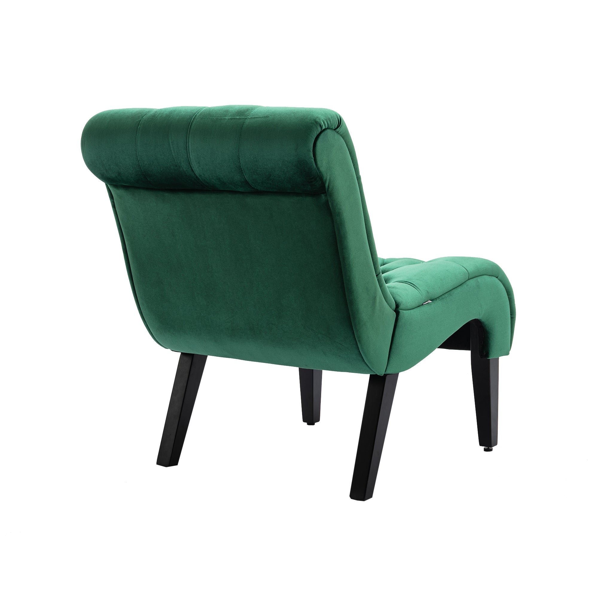 COOLMORE Modern Velvet Armless Accent Living Room Chair / Leisure Chair,Upholstered Fabric Button Comfortable Chair with Wooden Legs for Bedroom, Living Room, Office (Green Velvet)