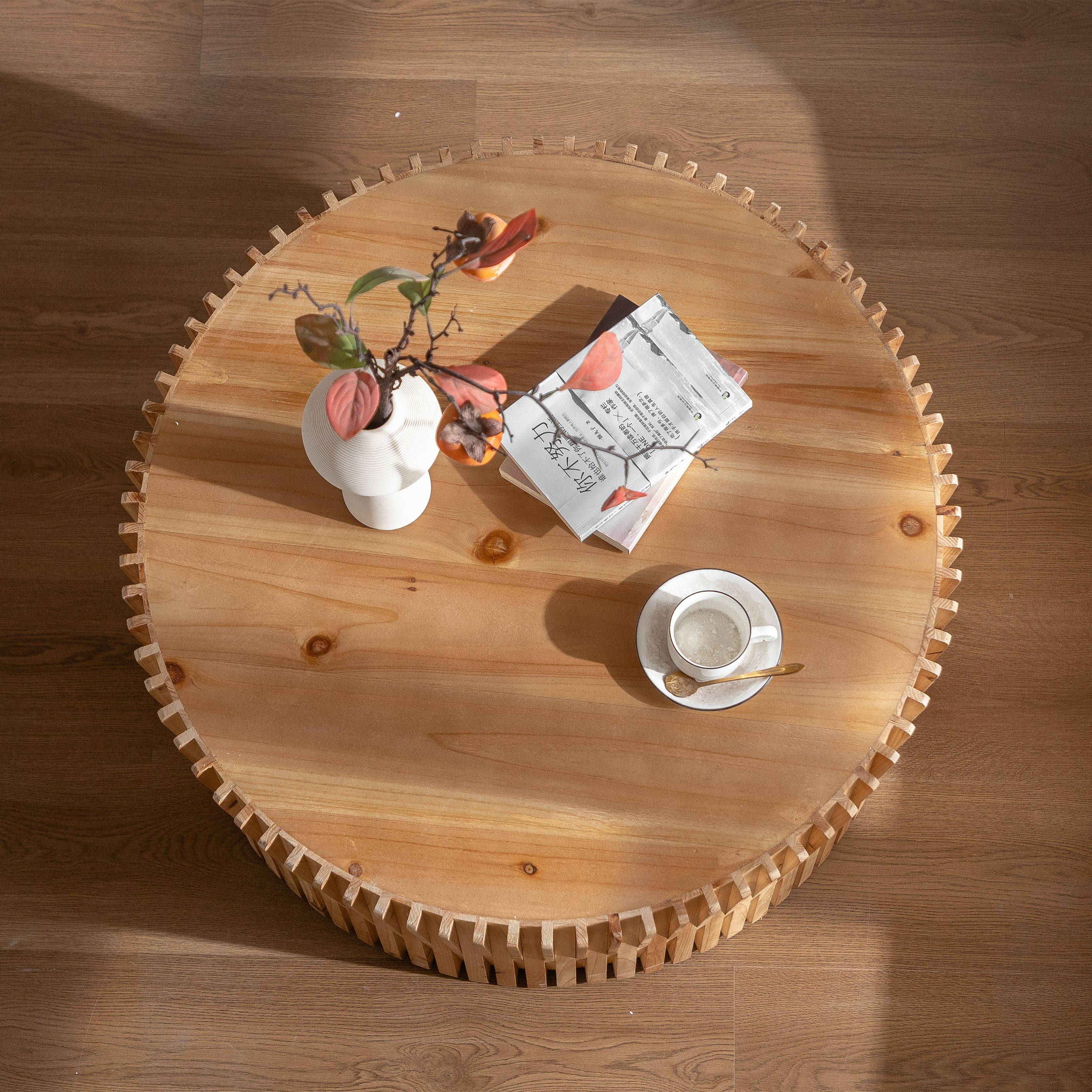 31.5" Retro Fashion Style Cylindrical Coffee Table with Vertical Texture Relief Design,Suitable for Living Room,Office,and Dining Room