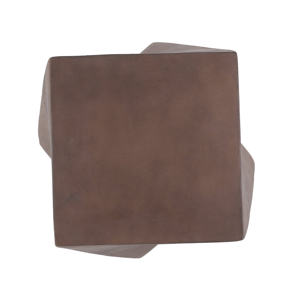 Modern Outdoor Lightweight Concrete Side Table with Abstract Design in Brown Magnesium Oxide, 21 x 21 x 18 Inches