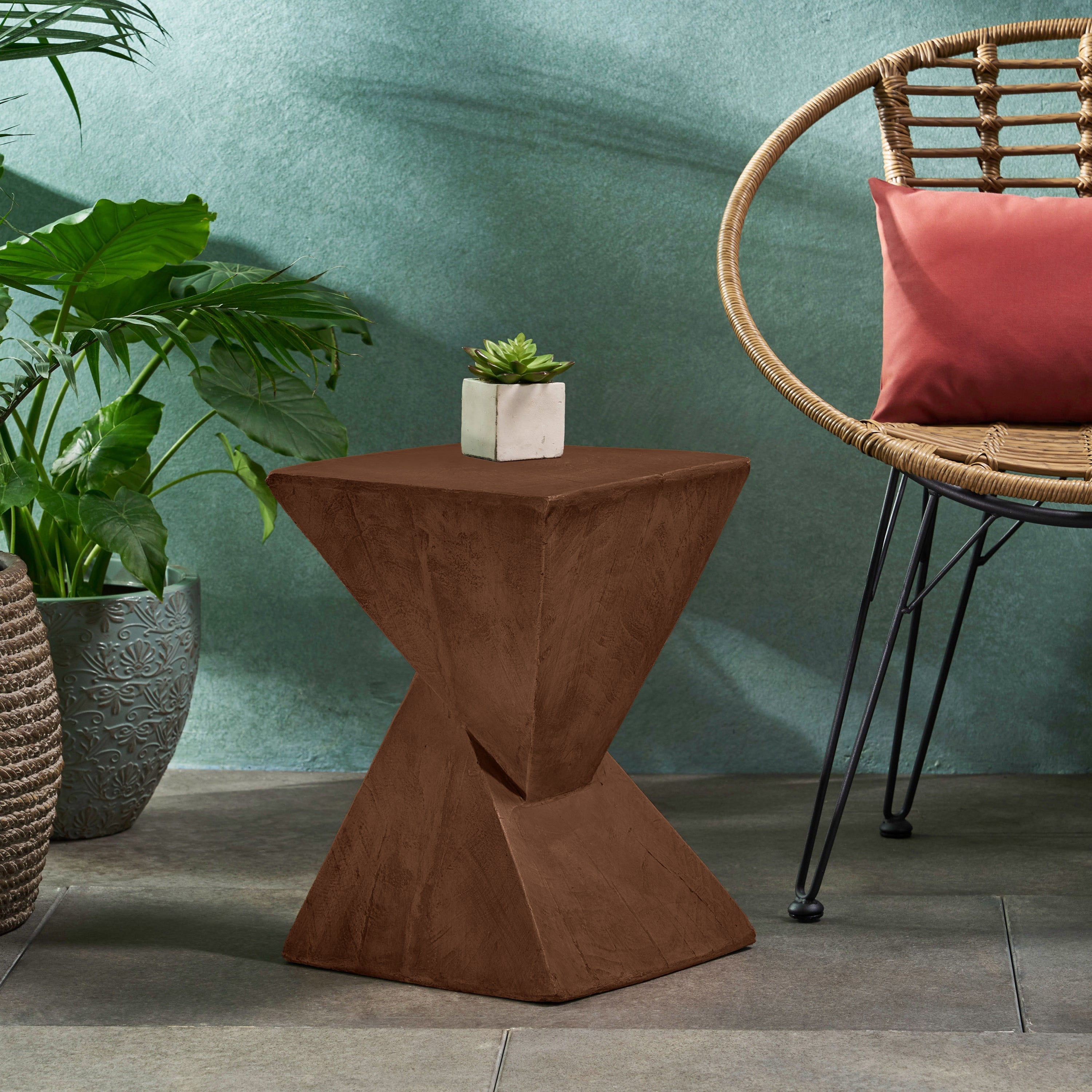 GEOMETRIC MGO SIDE TABLE,DARK BROWN COLOR