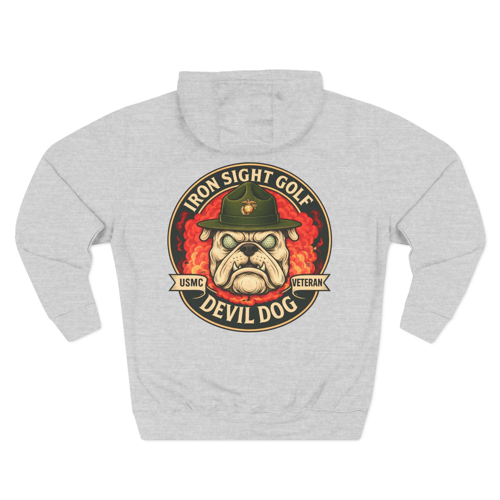 Marine Devil Dog Golf Hoodie — USMC Bulldog with Drill Instructor Hat