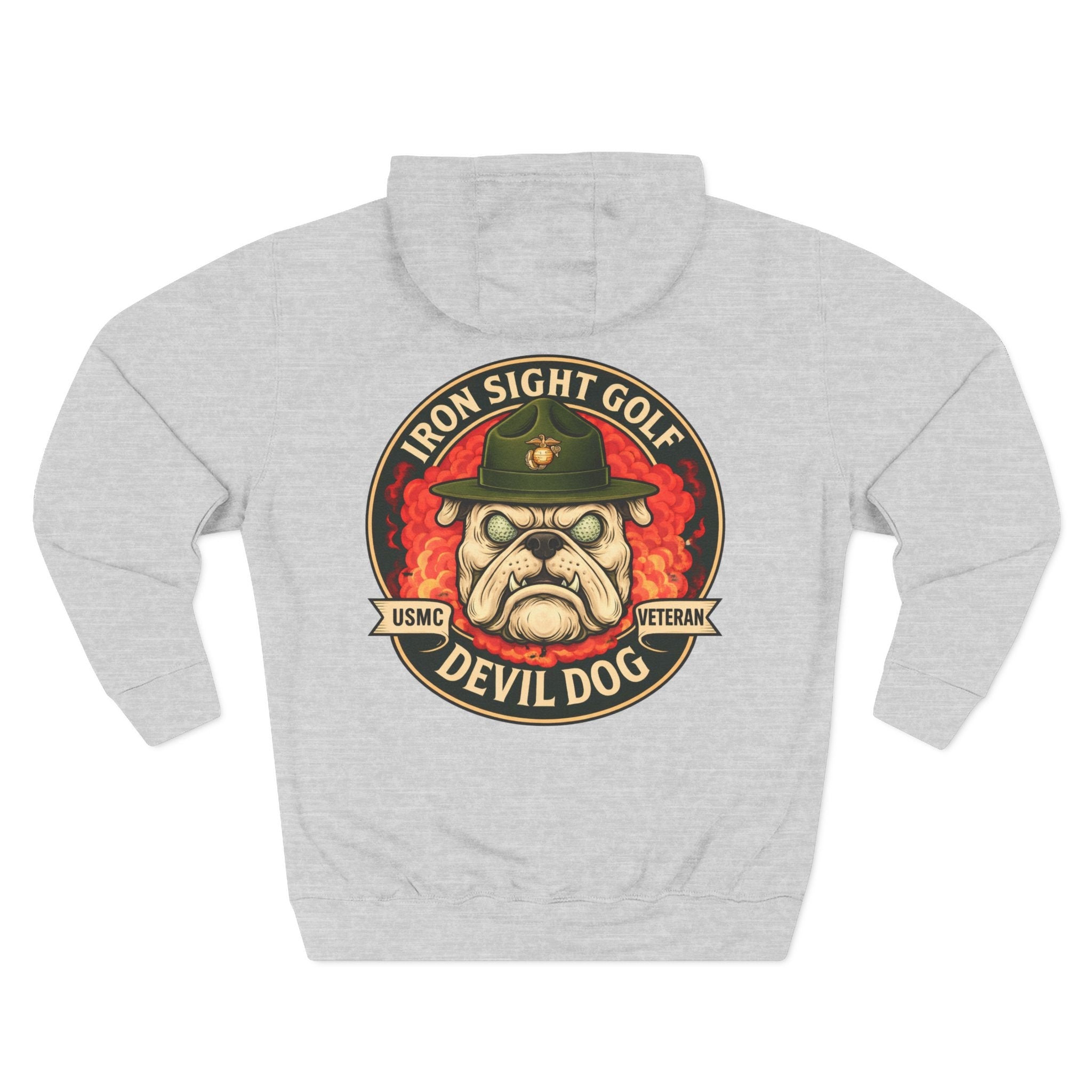 Marine Devil Dog Golf Hoodie — USMC Bulldog with Drill Instructor Hat
