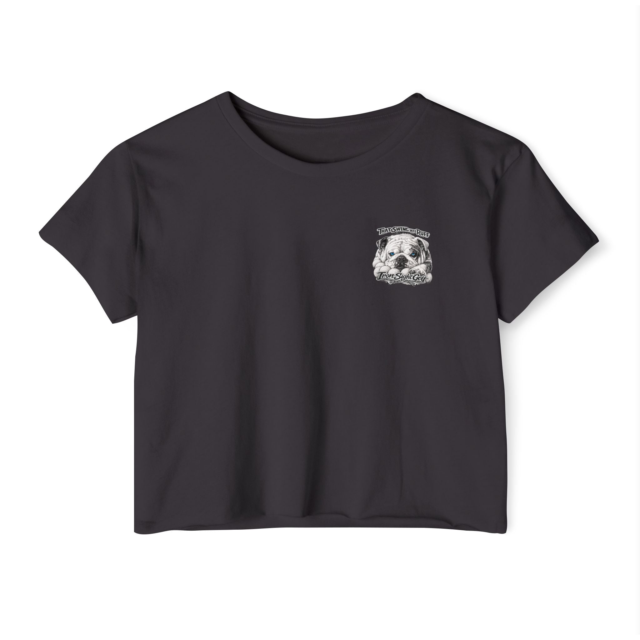 Bulldog Graphic Crop Top — “That Swing Was Ruff” Iron Sight Golf