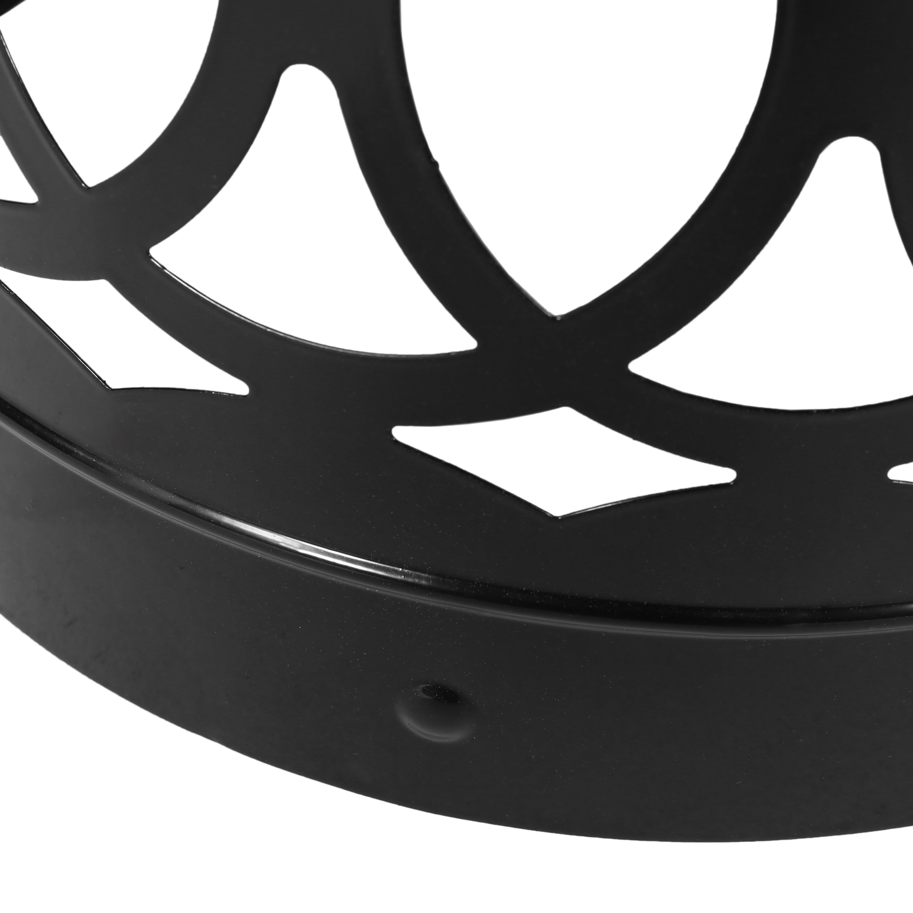 Modern Outdoor Metal End Table with Iron Cut Design in Black, Large Size