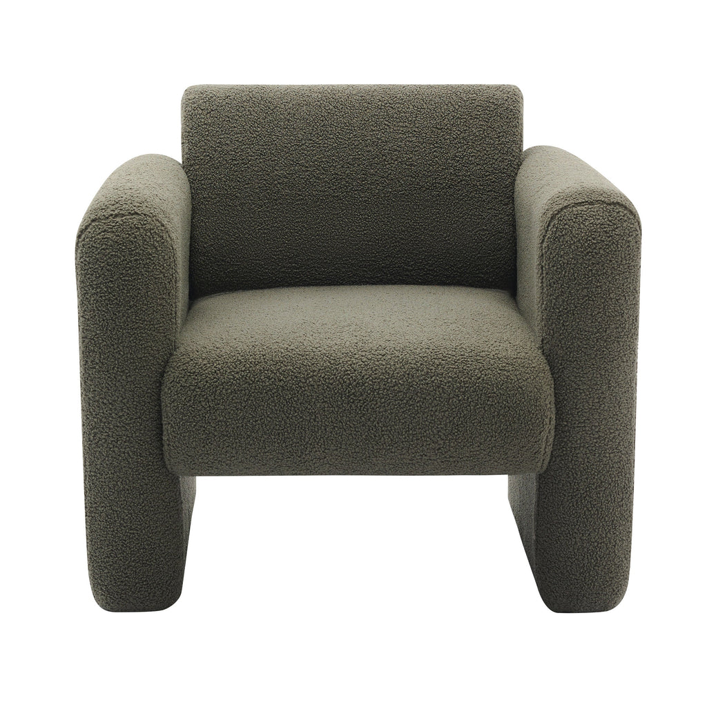 Modern Accent Chair Lambskin Sherpa Fabric Upholstered Comfy Reading Arm Chair Seaweed Green