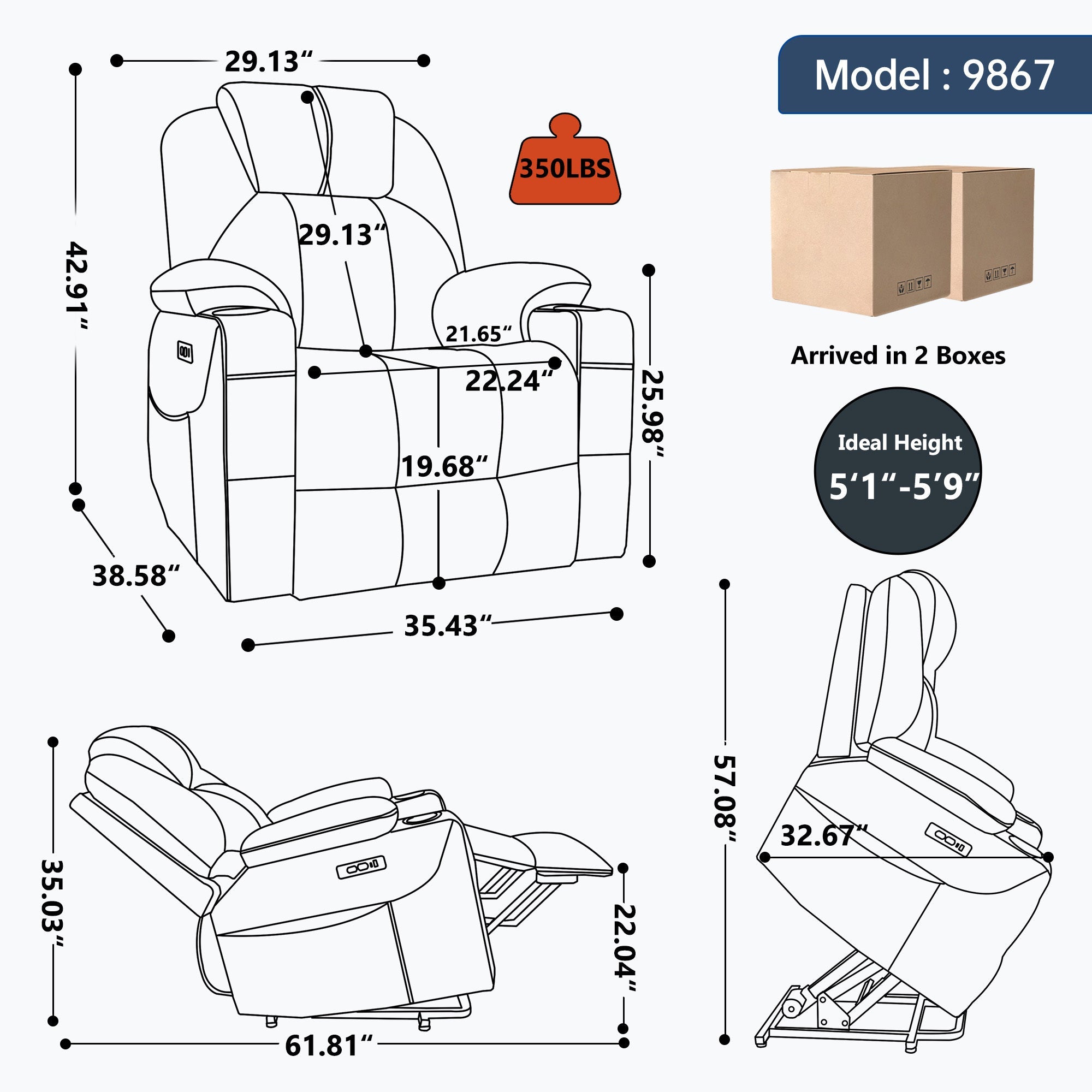 Up to 350 LBS polyester Power Lift Recliner Chair, Heavy Duty Motion Mechanism with 8-Point Vibration Massage and Lumbar Heating, USB and Type-C Ports, Stainless Steel Cup Holders, Beige