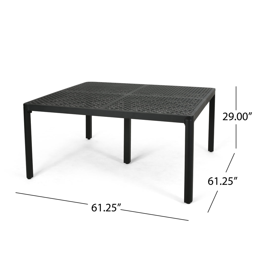 Modern Outdoor Dining Table with Woven Accents in Antique Matte Black Aluminum