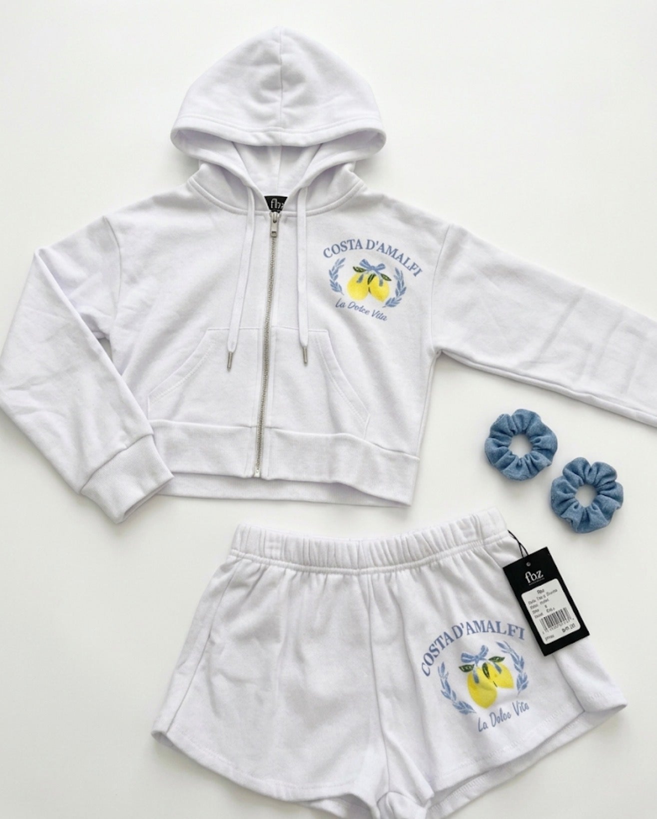 FBZ- COSTA ZIP UP SHORT SET, WHITE