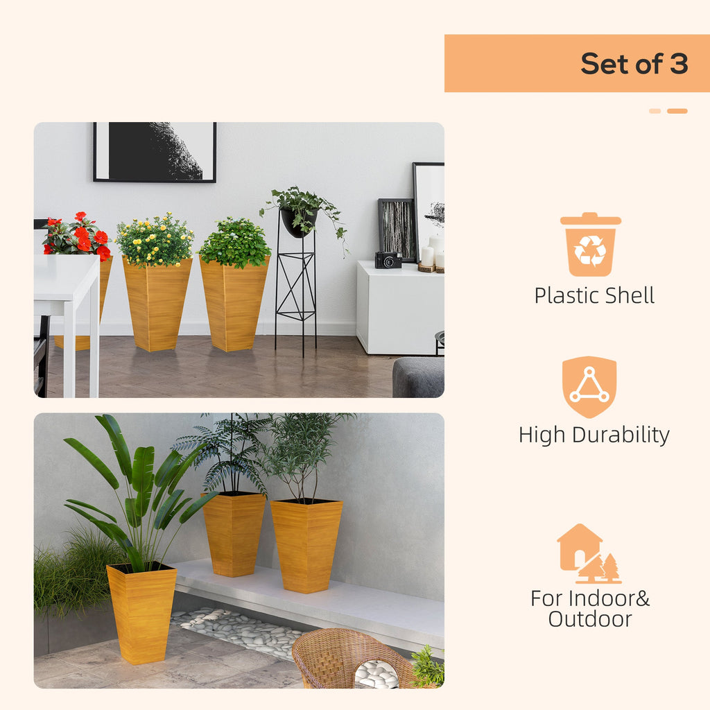 Outsunny 28' Tall Outdoor Planters Set of 3 with Drainage Holes Faux Wood Plastic Flower Pots for Garden Patio Tan