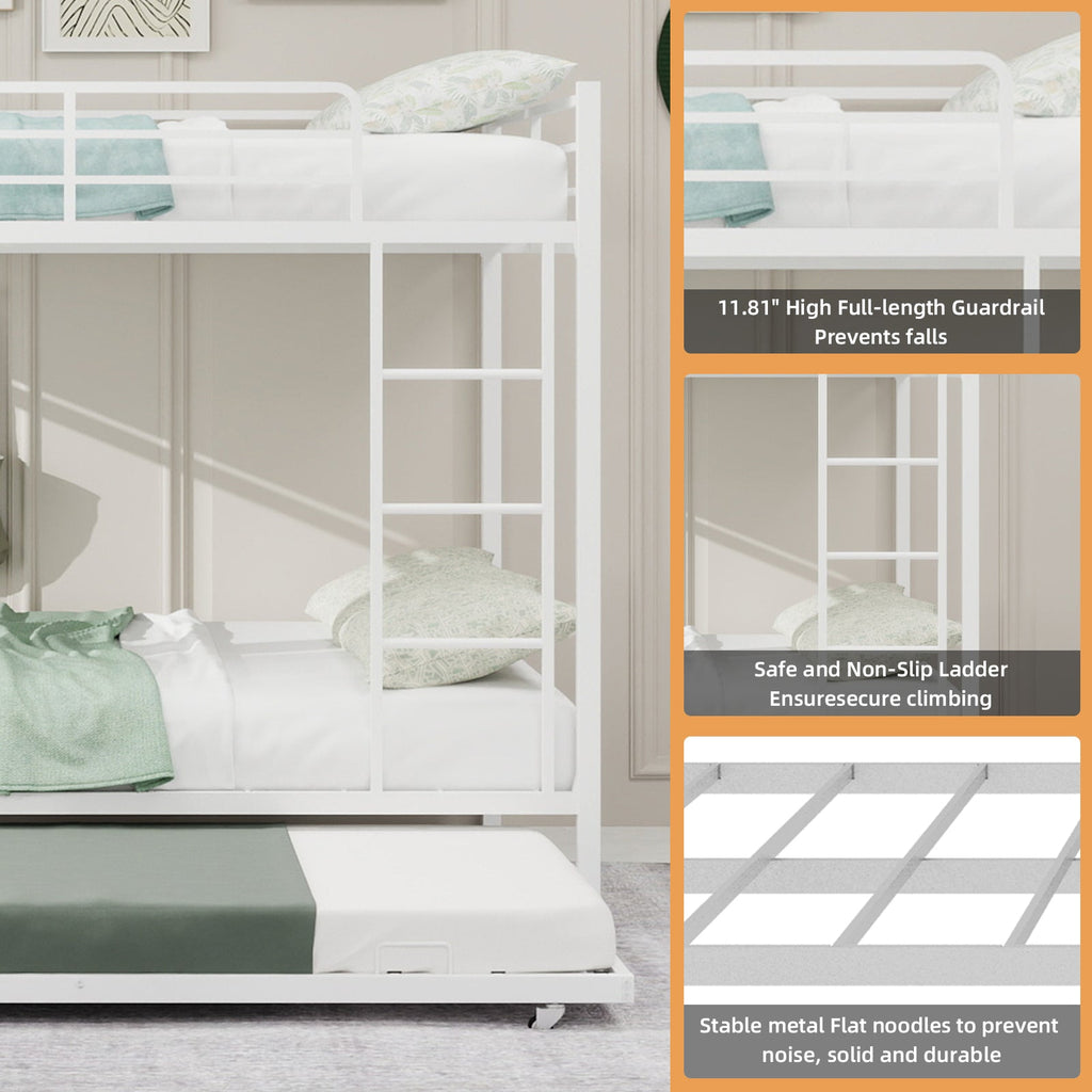 Durable Square Tube Iron Bunk Bed Featuring Safety Rails, Modern Minimalist Look, Ideal for Kids Room, Guest Room or Shared Space, Easy Assembly & Long - Lasting Performance-Full size: 137cm × 190cm