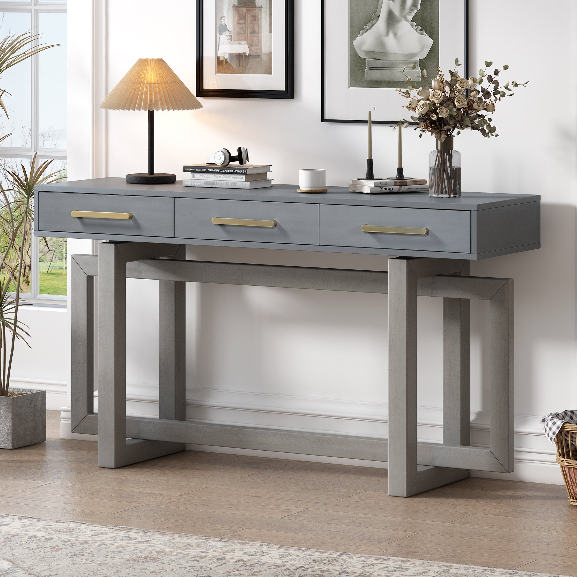 U_STYLE Elegant Console Table with Three Drawers, Extra Long Entryway Table for Entryway, Hallway, Living Room, Foyer, Corridor