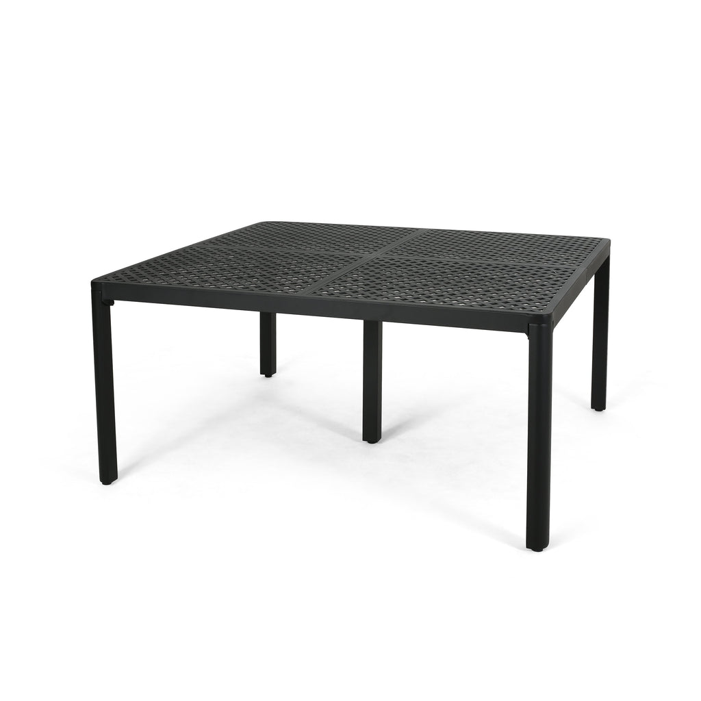 Modern Outdoor Dining Table with Woven Accents in Antique Matte Black Aluminum