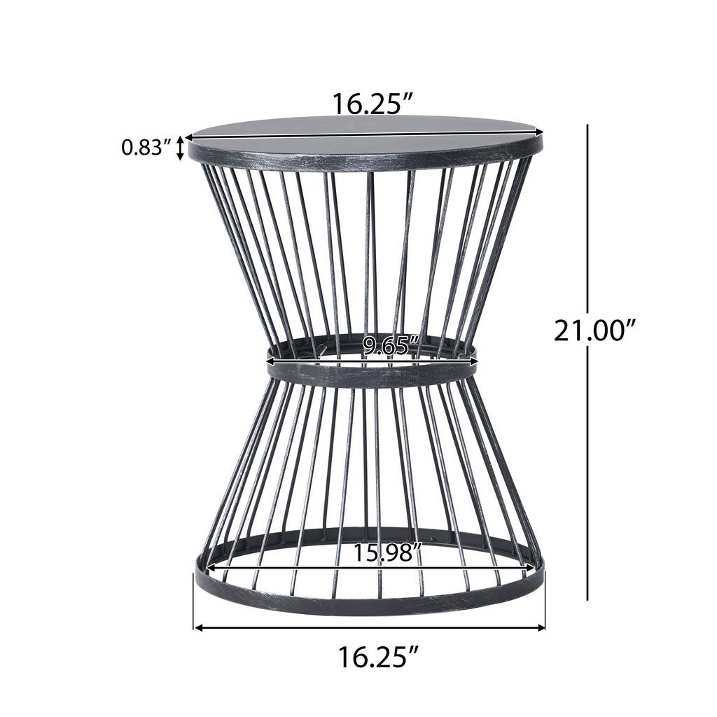 LASSEN Modern Outdoor Side Table with Hourglass Design in Matte Black Iron, 16.25 x 16.25 x 21 inches