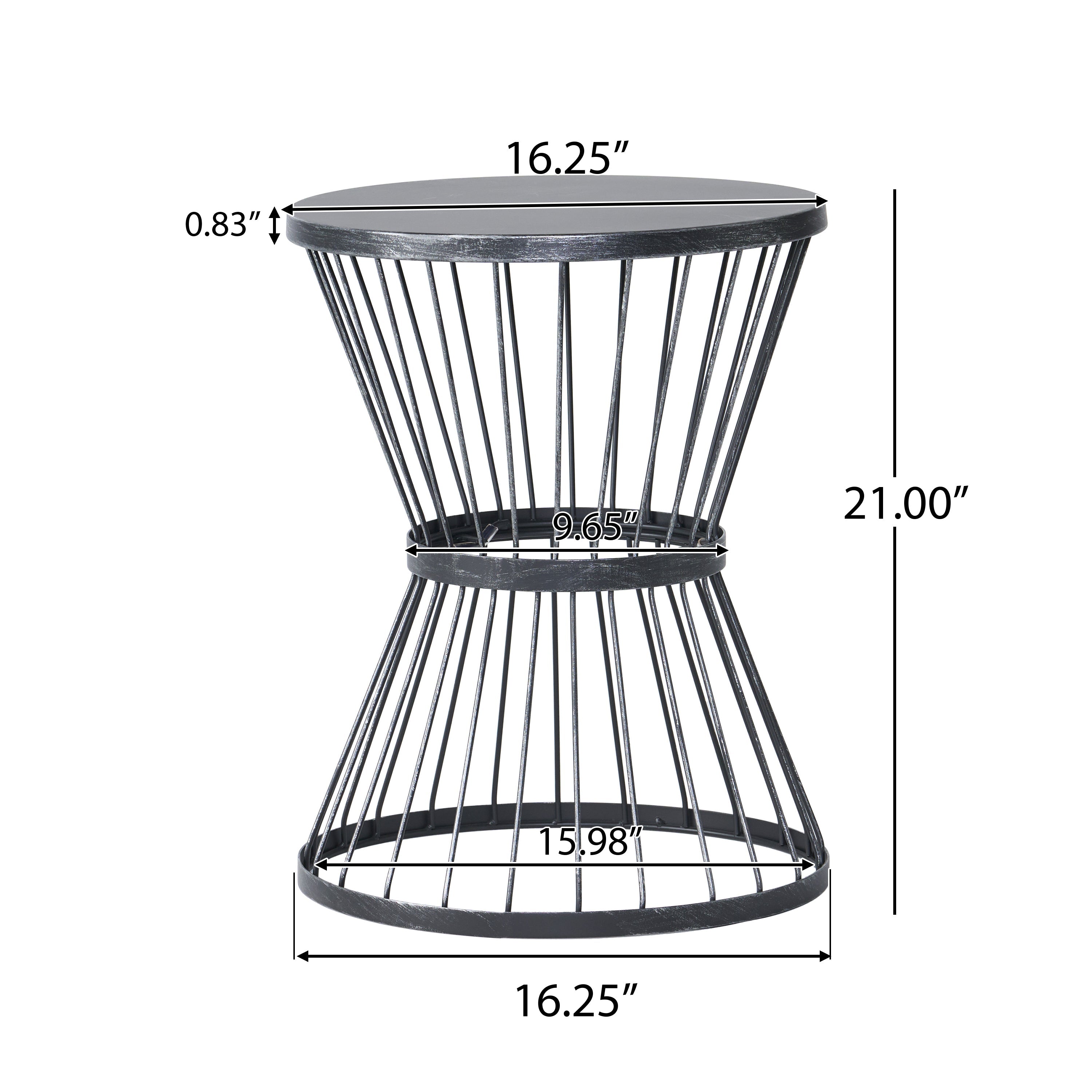 LASSEN Modern Outdoor Side Table with Hourglass Design in Matte Black Iron, 16.25 x 16.25 x 21 inches
