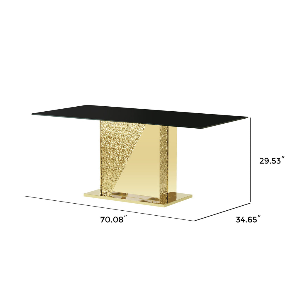 Gold stainless steel legs dining table  70.08 inch black  tempered glass top