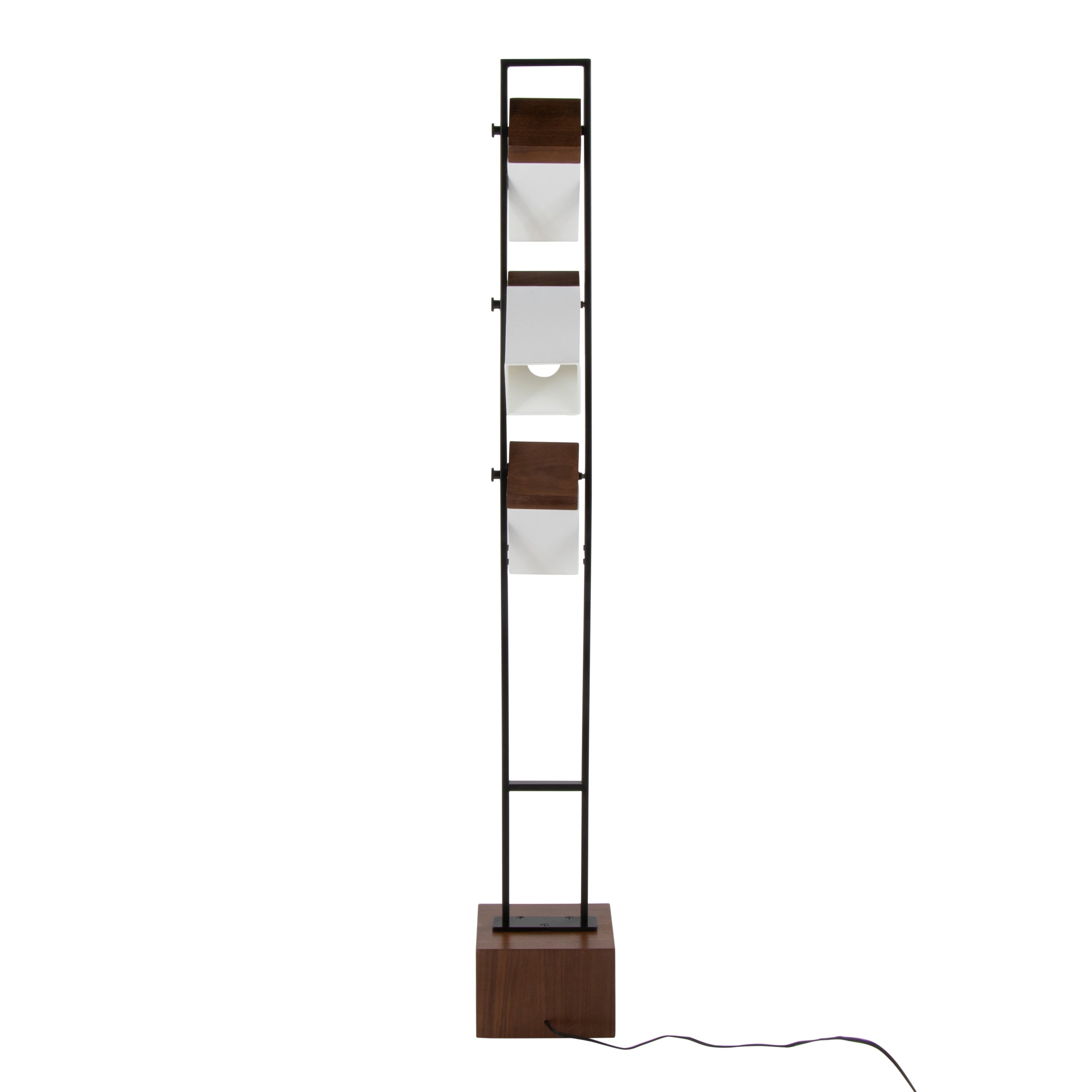 Bento 67.5' Contemporary Metal Floor Lamp in Black Metal and Walnut Wood with White Shade by LumiSource