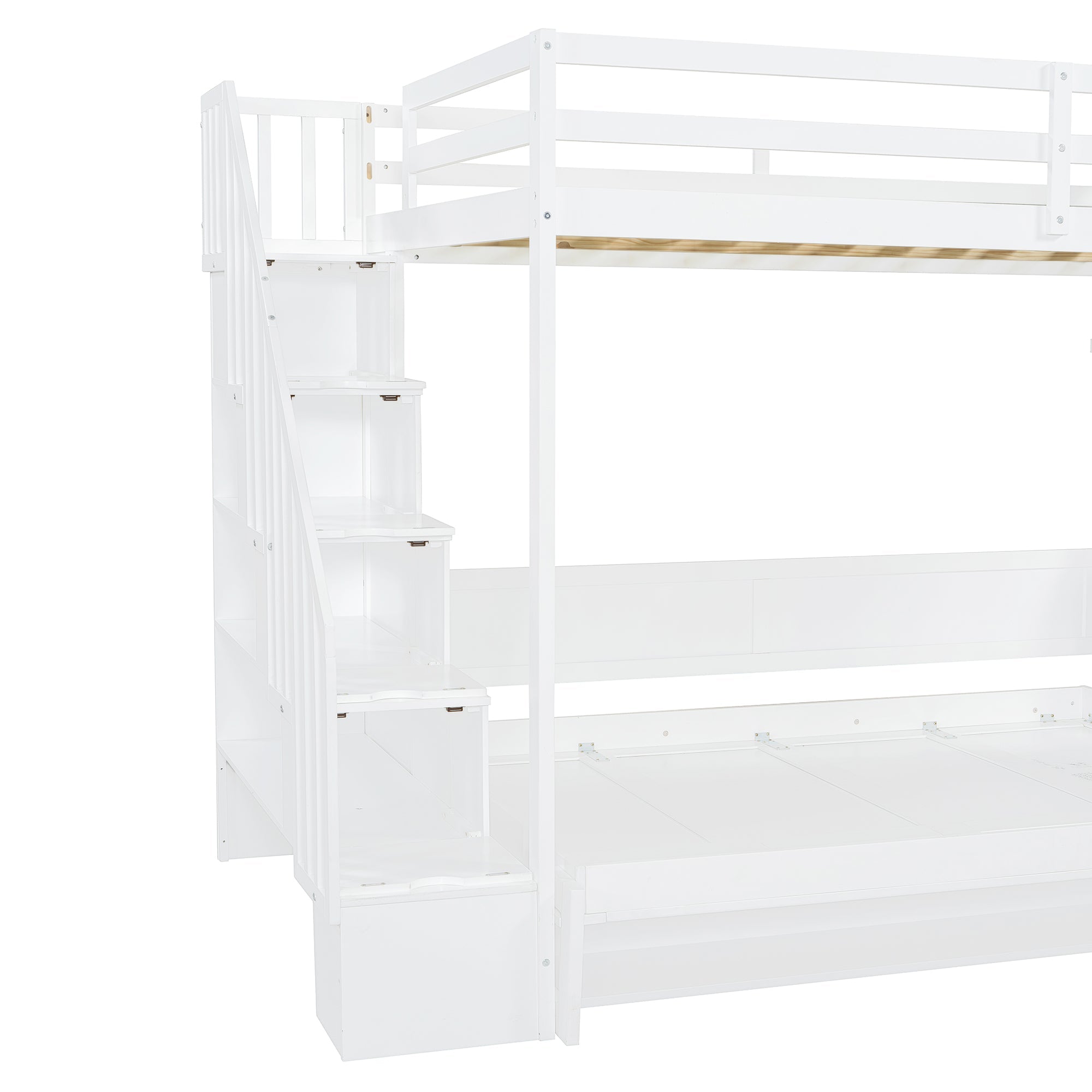 Full Over Full Size Murphy Bed with Hydraulic Lift & Desk Design, White