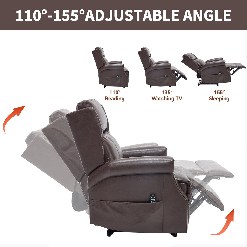 Brown Manual Recliner Chair in Faux Leather for Living Room with Heavy Duty Motion Mechanism, 8 vibrating nodes and 3 massage modes