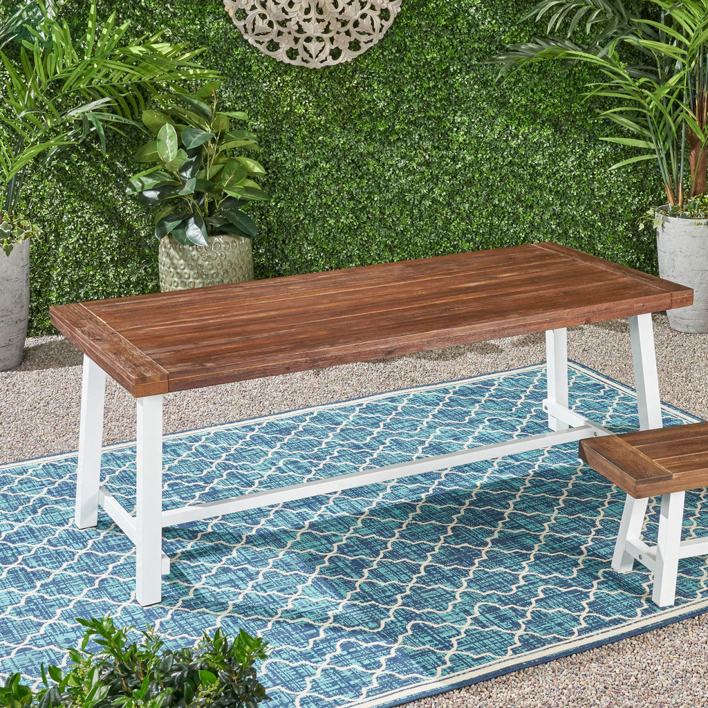 Equilibrium Outdoor Dining Table with Slat Top, Dark Brown