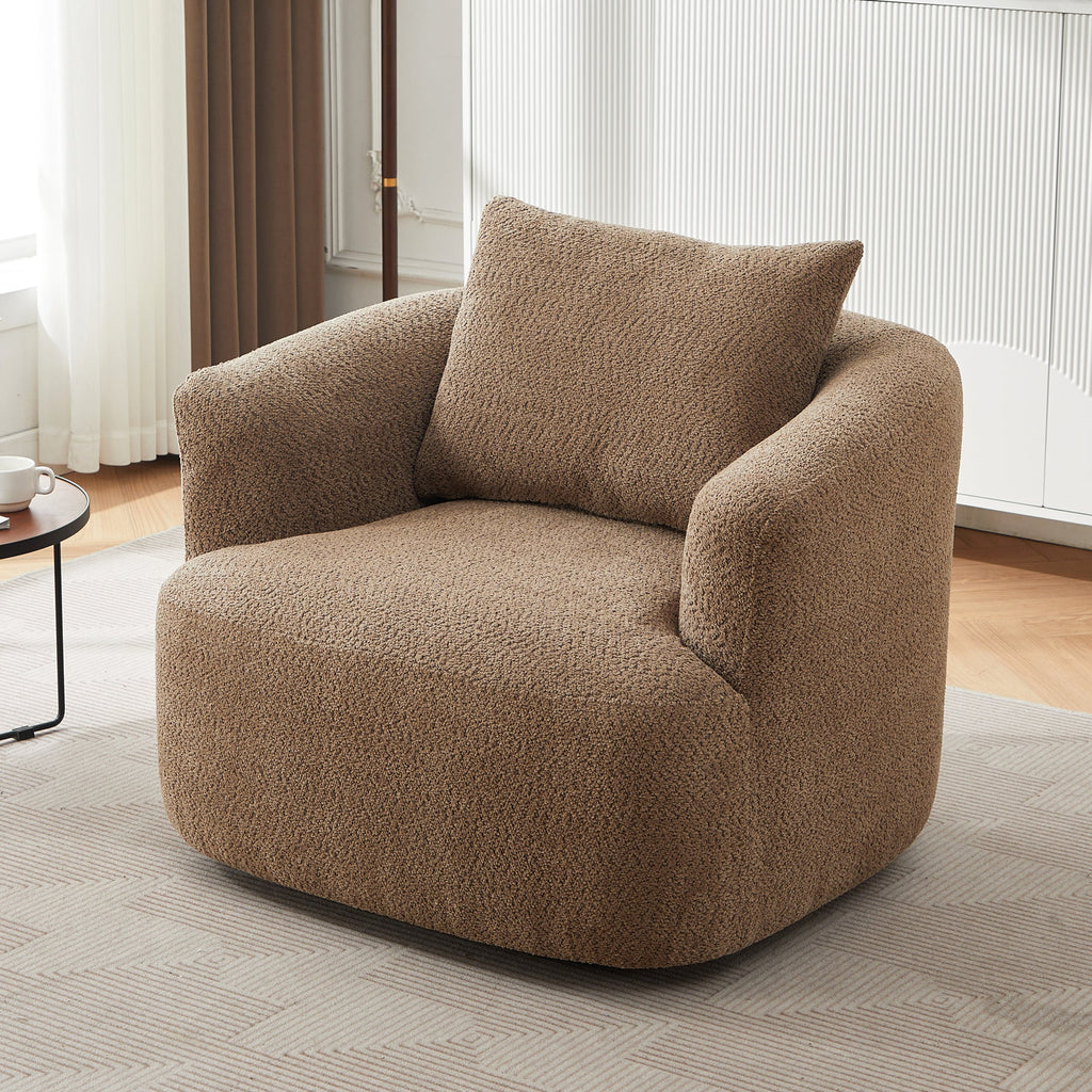 Chenille Upholstered 360° Swivel Chair with Throw Pillow, Dark Brown, 38.2' Accent Chair Sofa for Living Room and Office