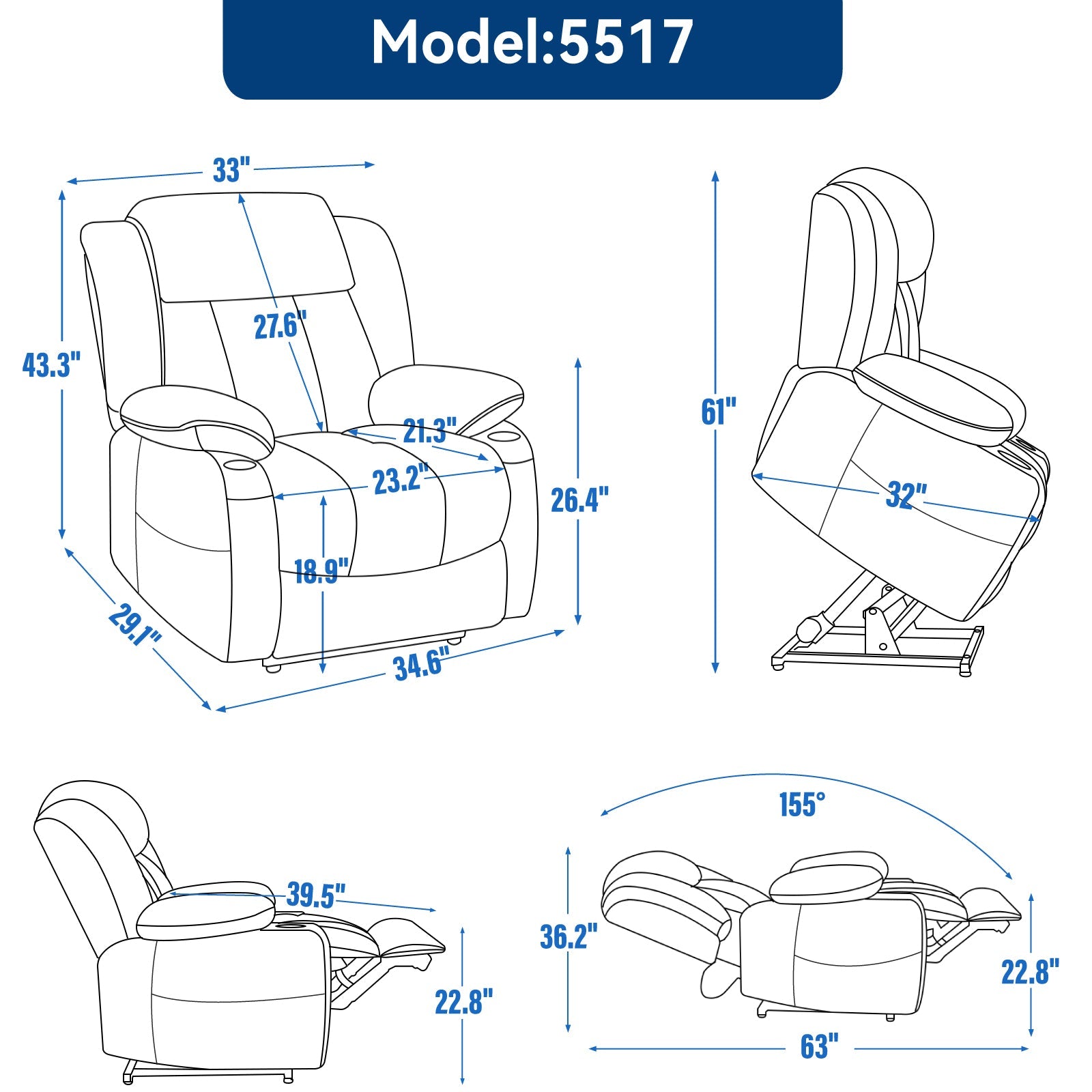 Up to 350 LBS Chenille Power Lift Recliner Chair, Heavy Duty Motion Mechanism with 8-Point Vibration Massage and Lumbar Heating, USB and Type-C Ports, Stainless Steel Cup Holders, Beige
