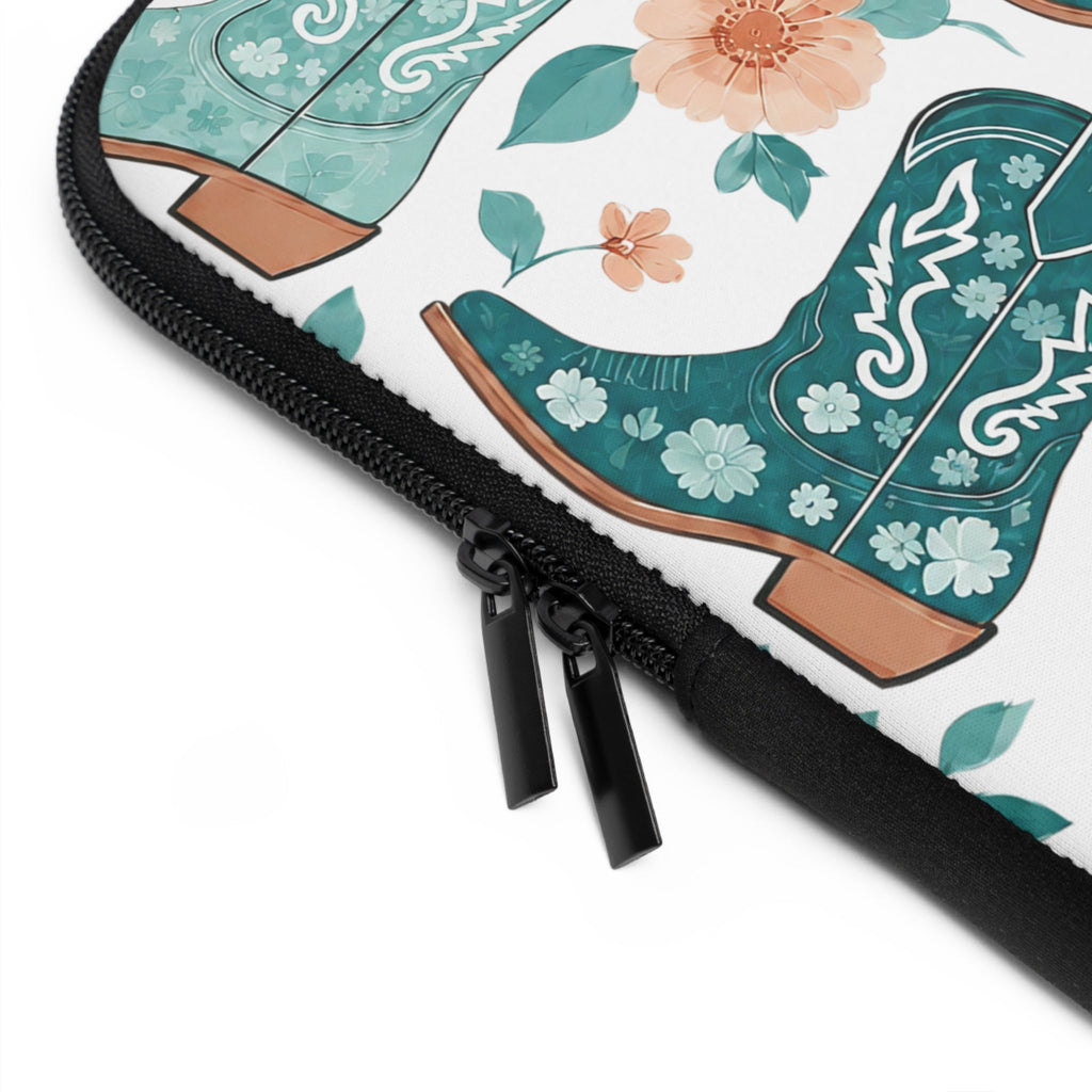 Coastal Cowboy Boot Laptop Sleeve | Teal Western Floral Tech Cover