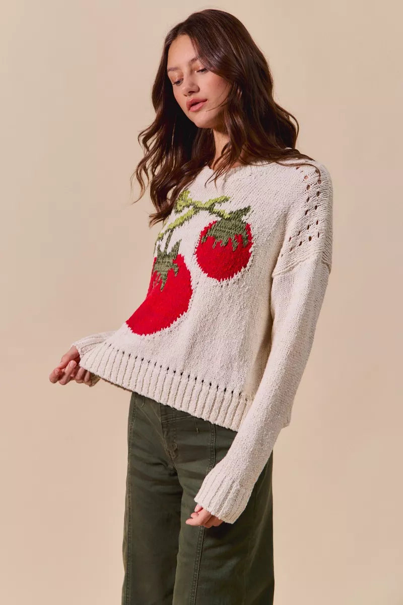 SO ME Vegetable Round Neck Long Sleeve Sweater