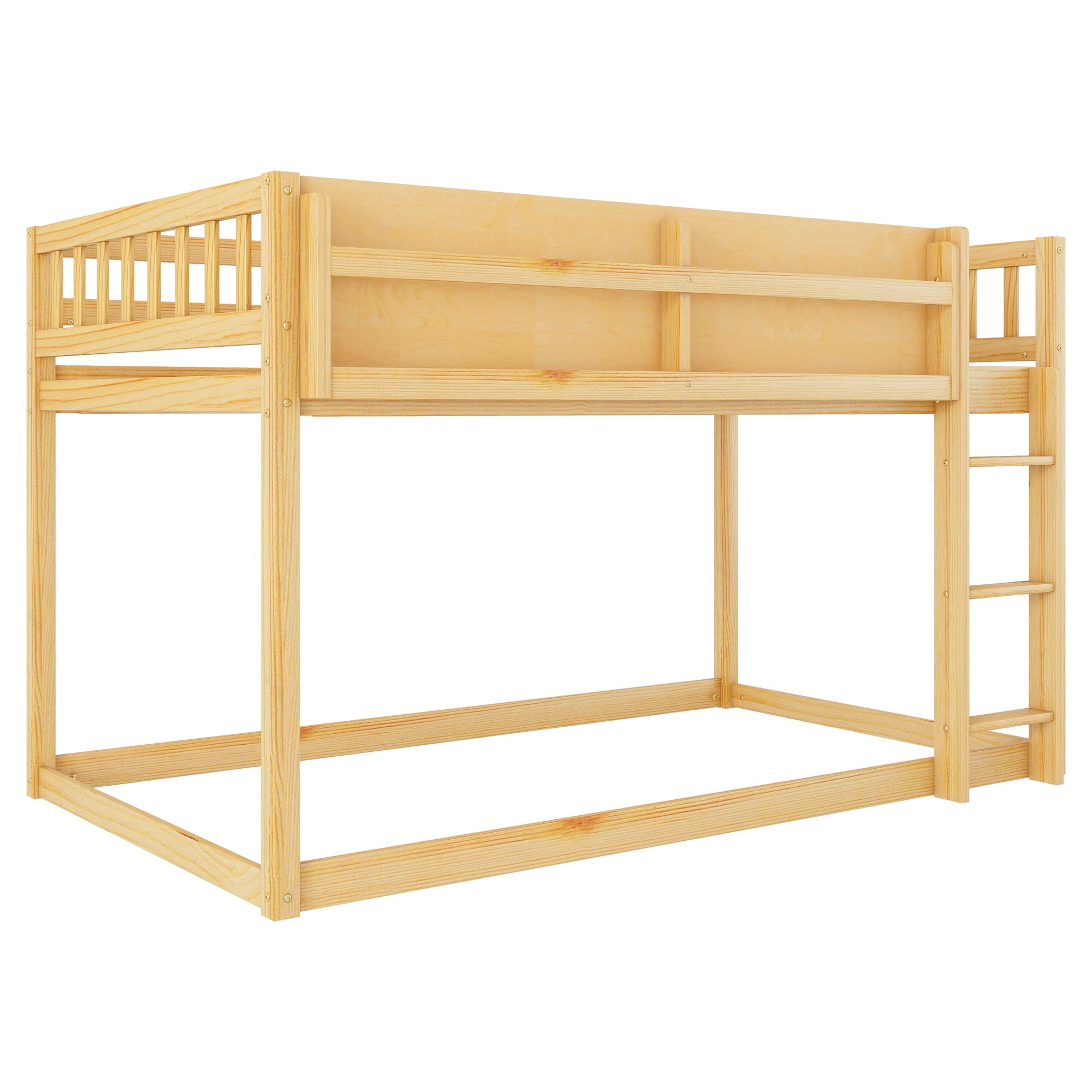 Low Twin Over Twin Bunk Bed, Floor Bunk Bed with Ladder, Solid Wood Twin Bunk Bed for Kids & Juniors, Natural(Expect Arrival Date 2025/11/25)