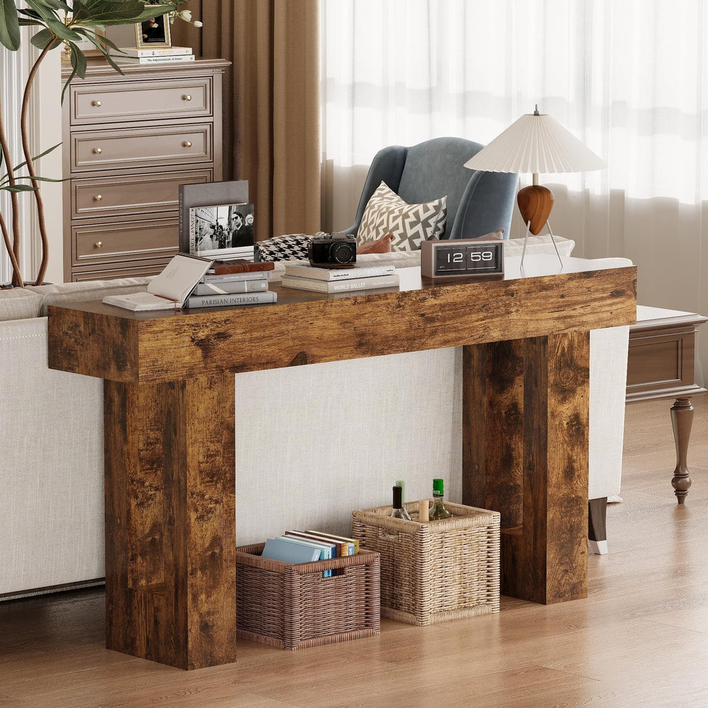 Farmhouse Entryway Table, 63-Inch Long Narrow Console Table Behind The Couch, Wooden Rectangular Sofa Table for Entrance, Hallway, Living Room (Rustic Brown)