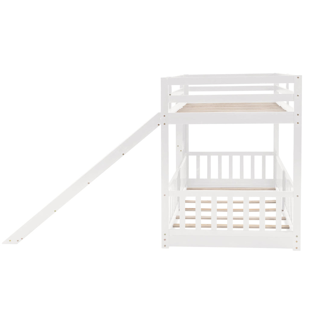 Twin Over Twin Bunk Bed with Slide and Ladder, White(Old SKU:LP000009AAK)