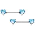 Aqua Cubic Zirconia Heart Front Gem Nipple Barbell Set