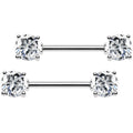 14G 9/16 Clear CZ Gem Barbell Nipple Ring Set