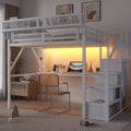 Full Loft Bed with Desk and Charging Station, Full Size Metal Loft Bed with Stairs and Light for Kids Teens,White OLD  SKU W2580S00046