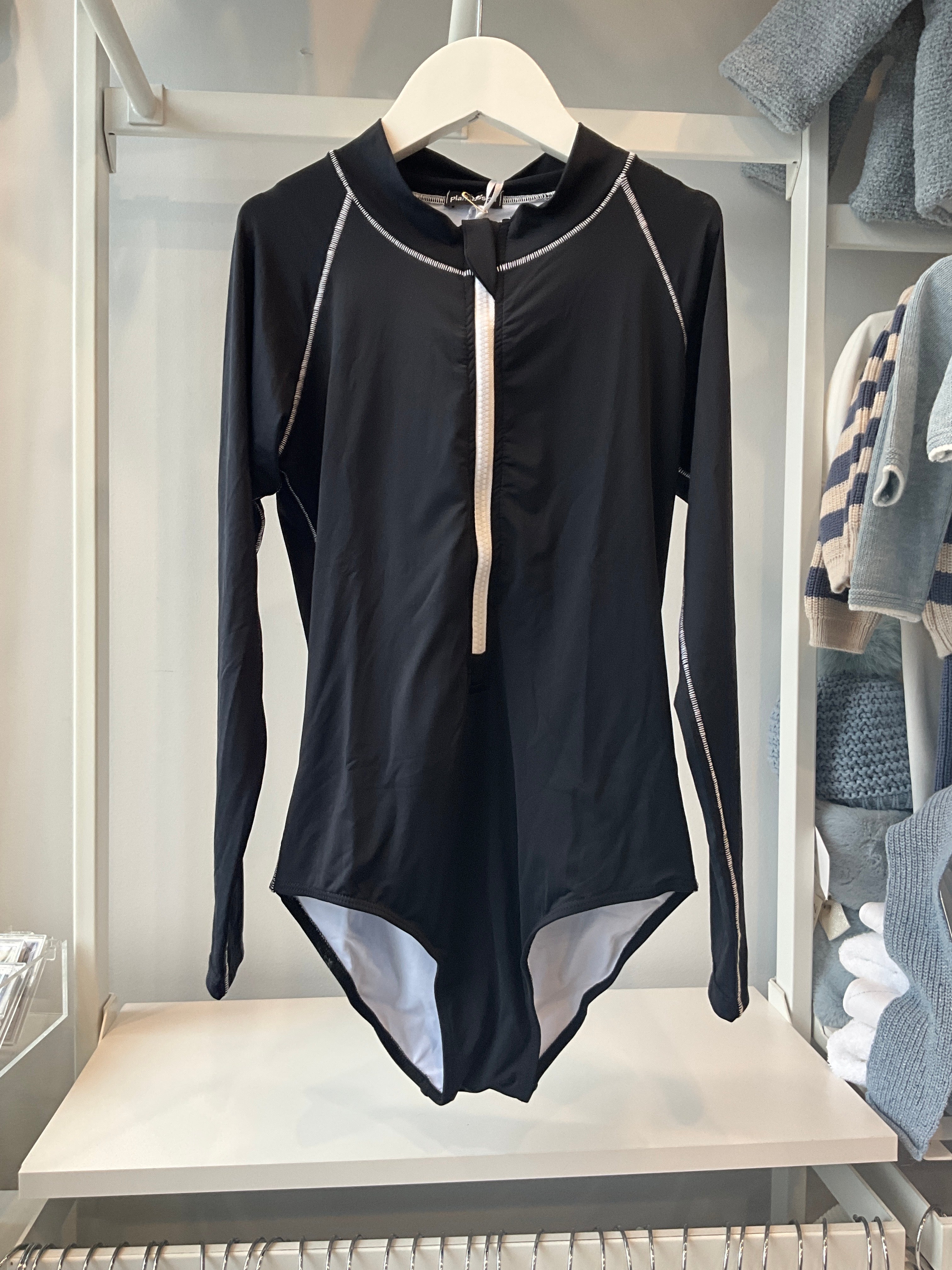 Planet Sea - Black & White 1pc Zipper Swim-Suit