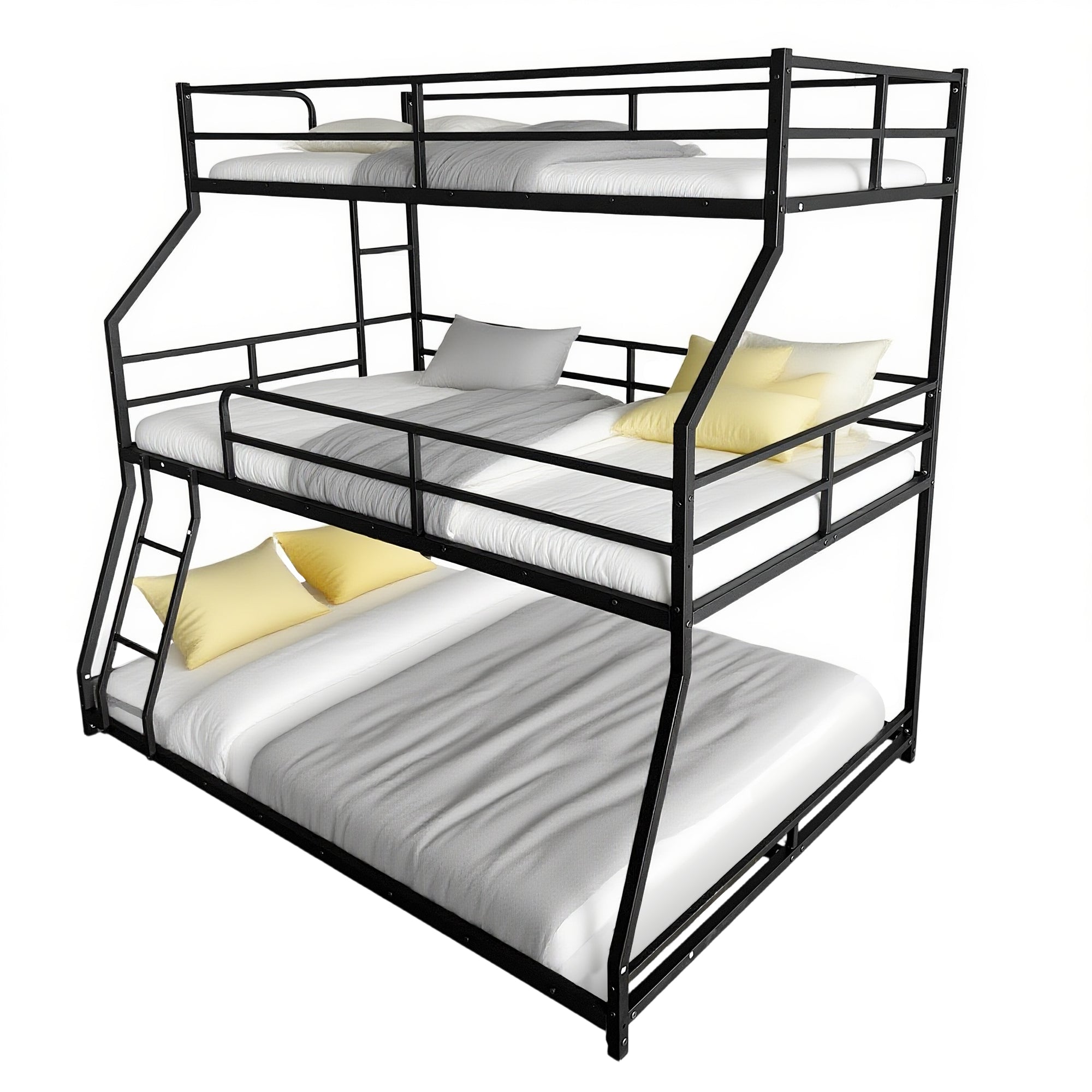 Triple Bed with Long and Short Ladder & Full-Length Guardrails , Easy Assembly ,for Kid Boy Girl ,Black