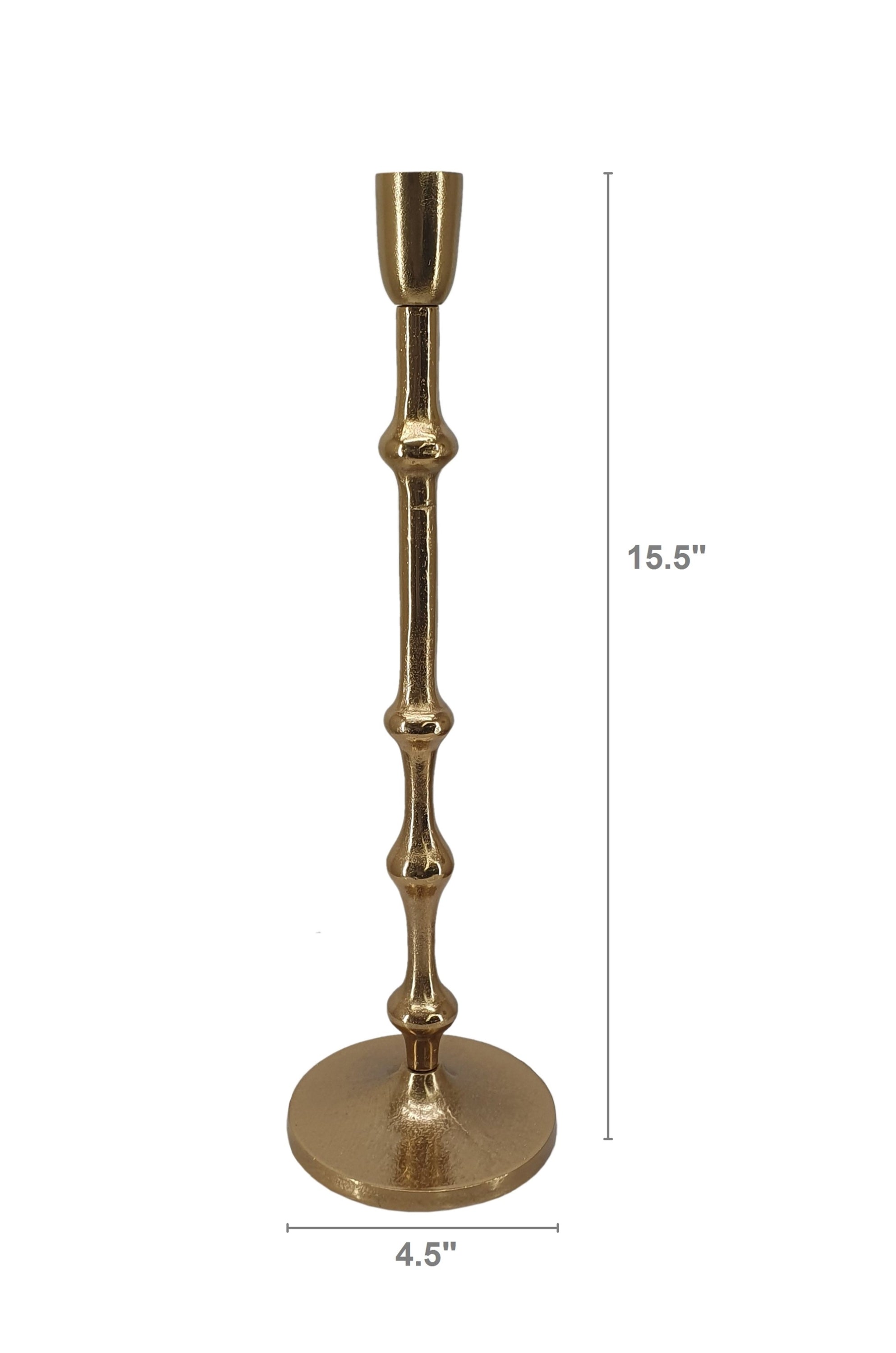 4.5x15.5' Slender Aluminum Taper Candle Holder with Bead Accents, Bronze