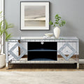 47 Inch Mirror TV Media Console with Diamond Glass Doors, Dual Door Design and Open Storage Space, Compatible with 50-Inch TVs&Modern Decor for Living Room & Bedroom