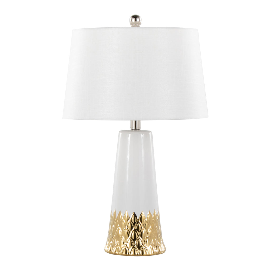 Penelope 22' Contemporary Ceramic Table Lamp with White & Gold Ceramic Body and White Shade by LumiSource