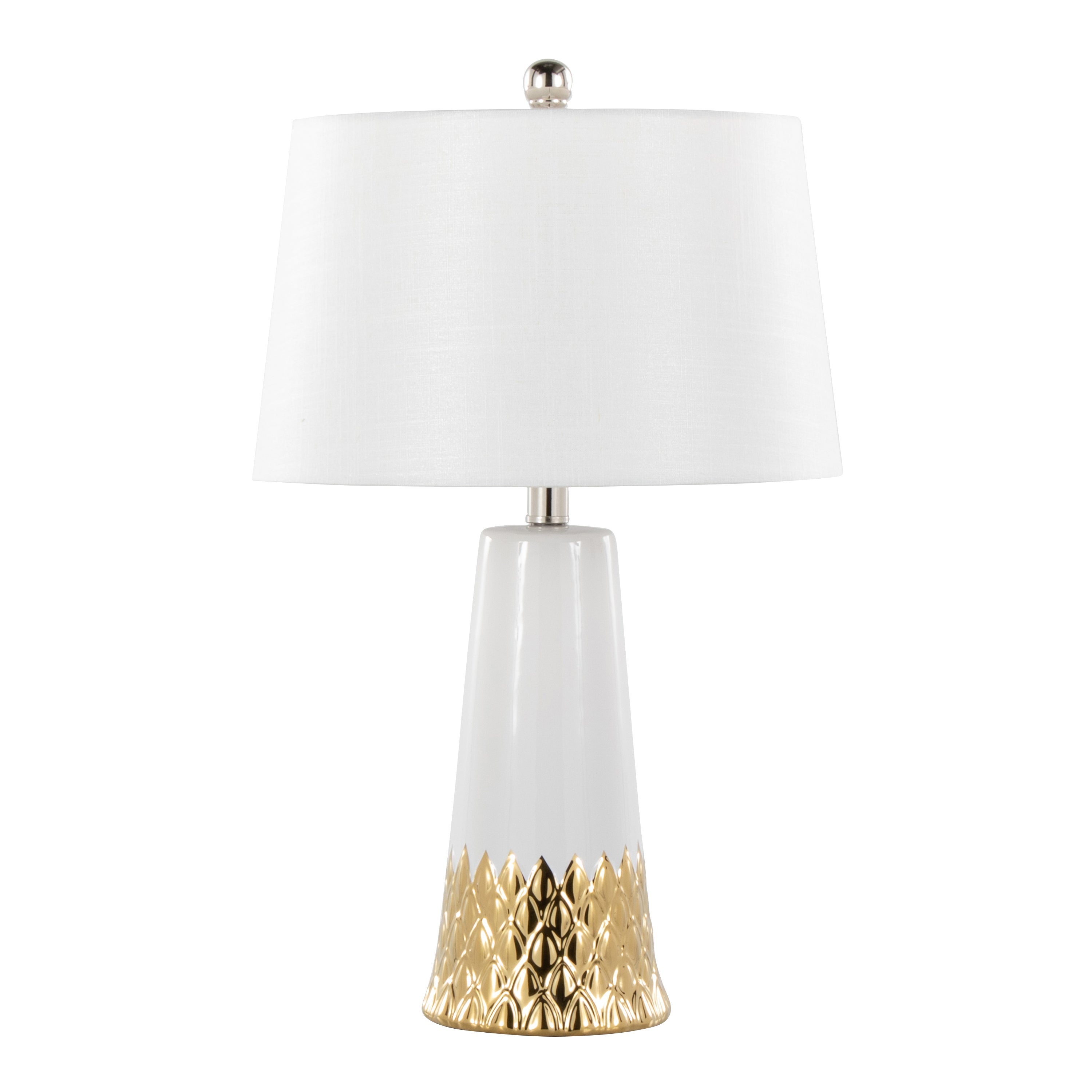 Penelope 22' Contemporary Ceramic Table Lamp with White & Gold Ceramic Body and White Shade by LumiSource