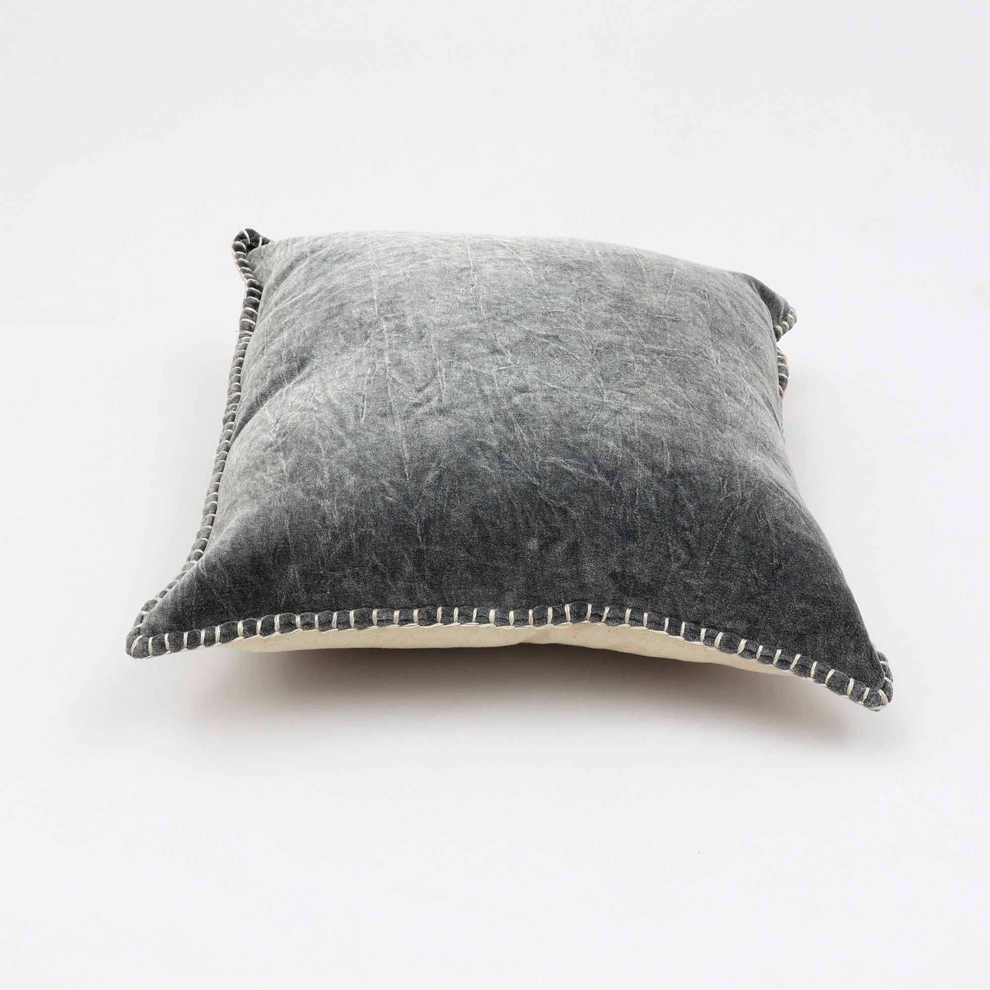 Stonewashed Cotton Velvet Throw Pillow with Decorative Handstiched Edges-19X19'