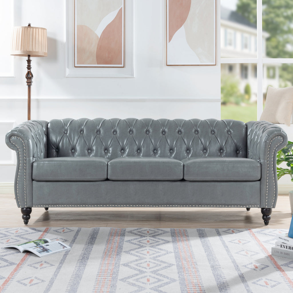 84.65' Rolled Arm Chesterfield 3 Seater Sofa.