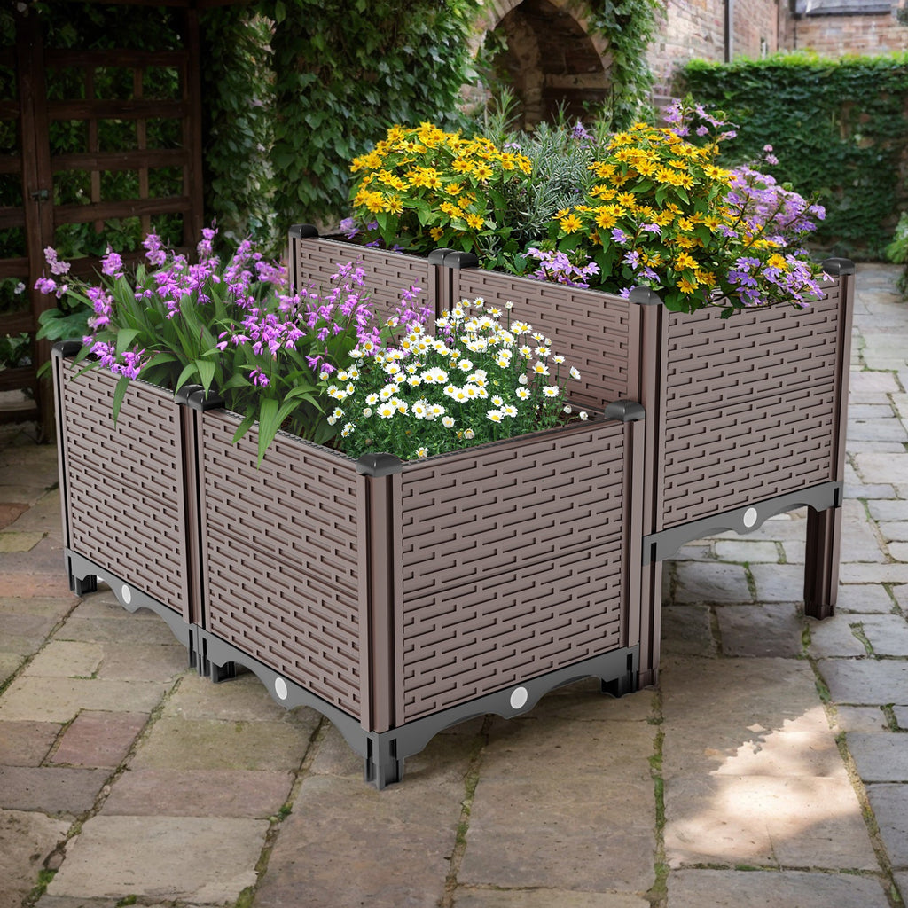 31.5x31.5x19.6in Raised Garden Beds Outdoor, Polypropylene Planter Boxes Outdoor for Vegetables, Flowers, Herbs, Garden Box with Drain Outlet, Heat and Frost Resistant Planters, 440 lbs Capacity