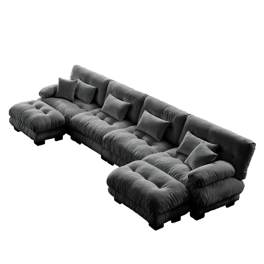 Free Combination Modular Sectional Sofa,U Shaped Couch for Living Room, 4-Seater Comfy Cloud Couch with 2 Ottomans, Chenille Gray