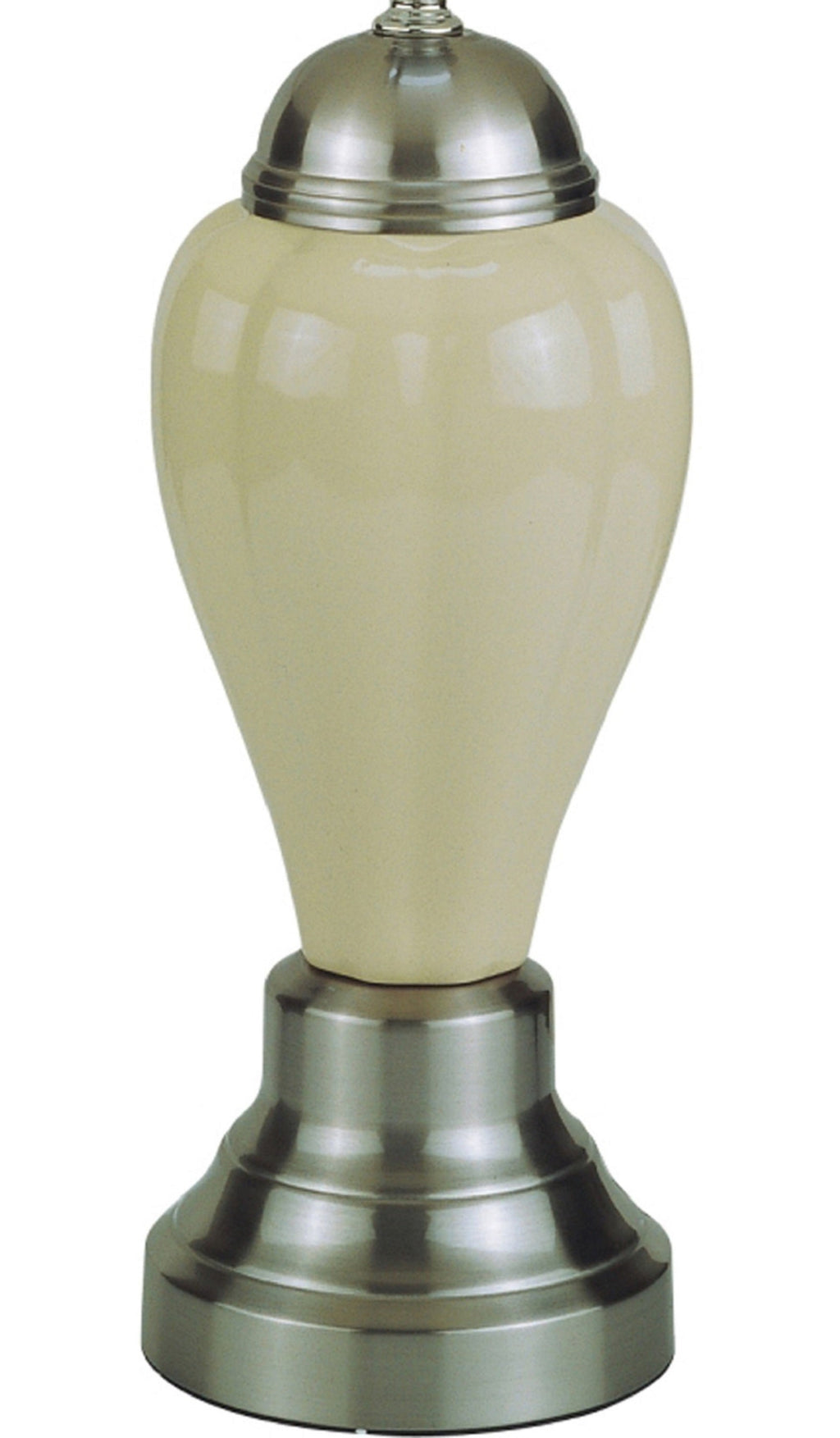 1pc Elegant Crafted Table Lamp Glossy Ivory Base Contrasting Metallic Details Pleated Shade Modern Look Porcelain Rotary Switch, 100WATT