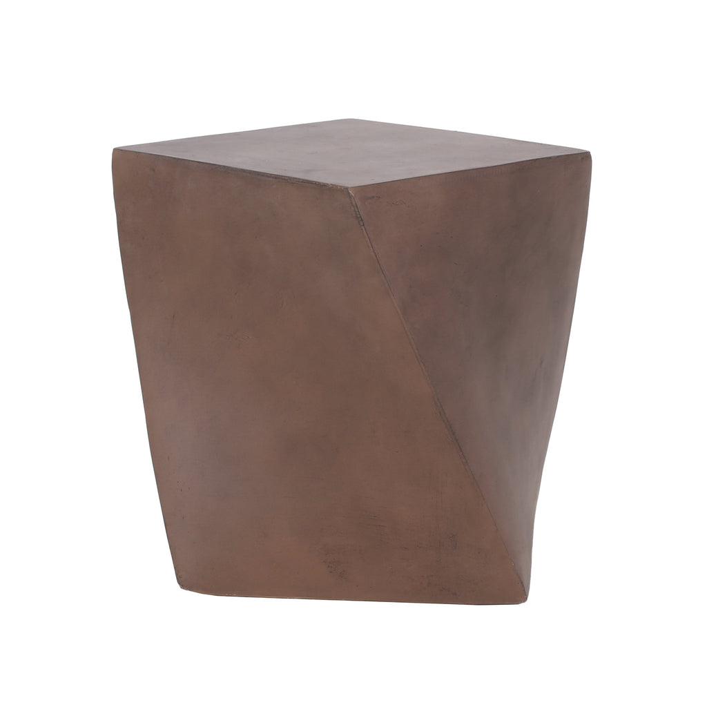 Modern Outdoor Lightweight Concrete Side Table with Abstract Design in Brown Magnesium Oxide, 21 x 21 x 18 Inches