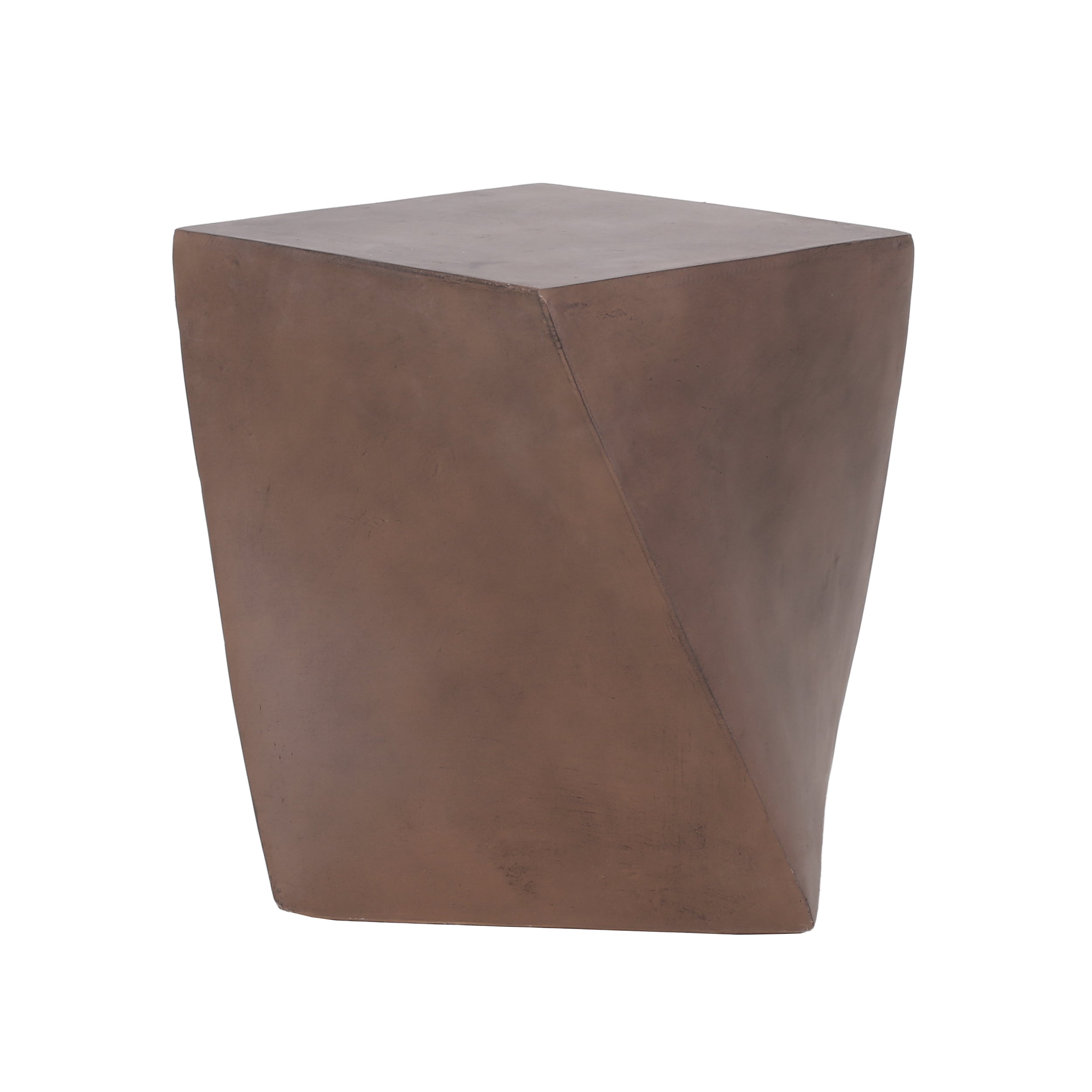 Modern Outdoor Lightweight Concrete Side Table with Abstract Design in Brown Magnesium Oxide, 21 x 21 x 18 Inches